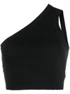 JACQUEMUS ASYMMETRIC FINE-RIBBED CROPPED TOP