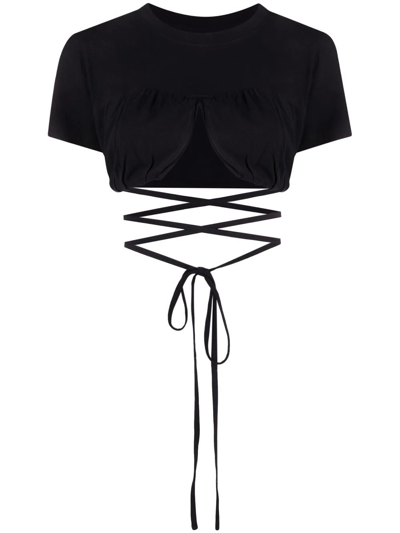 Jacquemus Le T-shirt Baci Tie-strap Crop Top In Black