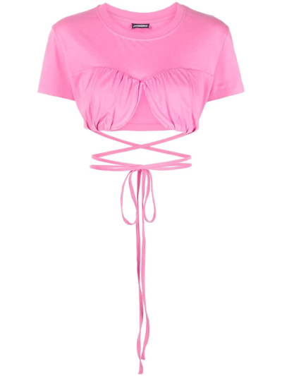 Jacquemus Wraparound Cropped T-shirt In Rosa