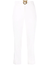 Pinko Plaza Belted Linen And Viscose Trousers In Bianco