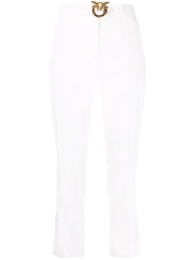 Pinko Plaza Belted Linen And Viscose Trousers In Bianco