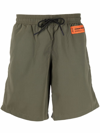 Heron Preston Drawstring-waist Logo-patch Shorts In Green