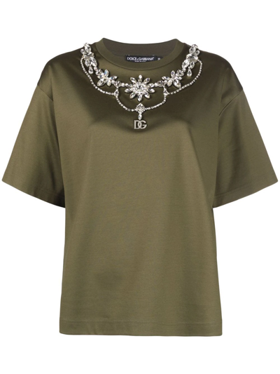 Dolce & Gabbana Crystal-embellished Short-sleeved T-shirt In Green