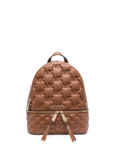 Michael Michael Kors Medium Rhea Debossed-logo Backpack In Brown