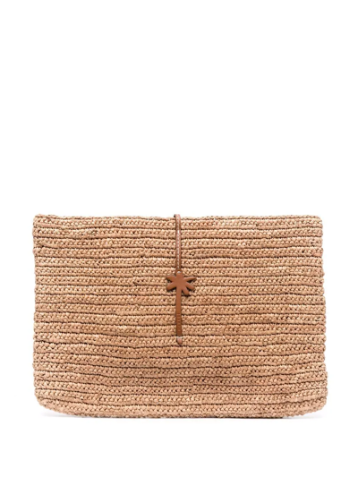 Manebi Raffia-woven Clutch Bag In Nude