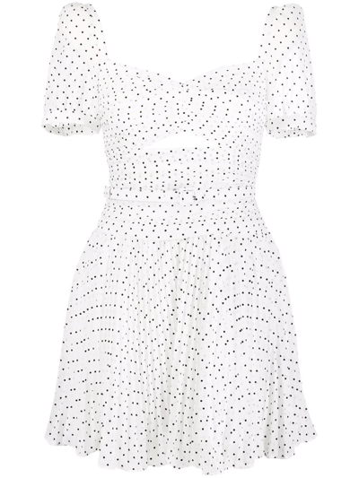 Self-portrait Flocked Polka Dot Printed Mini Dress In White Polyester In Multi