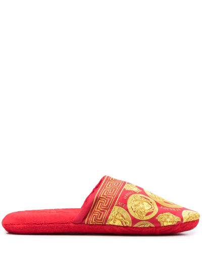 Versace Medusa Amplified Mule Slippers In Rosso Oro