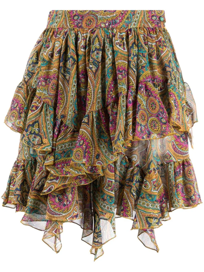 Etro Paisley-print Ruffled Silk Skirt In Multicolor