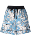 Moncler Botanical Motif Drawstring Waist Mini Shorts In Blau