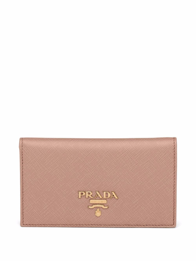 Prada Logo Plaque Small Saffiano Leather Wallet In Rosa