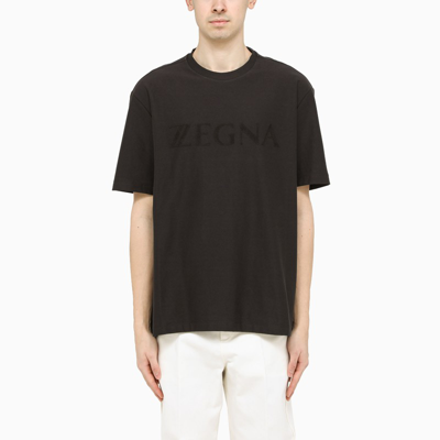 Ermenegildo Zegna Black Embroidered-logo T-shirt