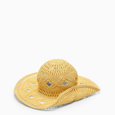 Ruslan Baginskiy Yellow Embroidered Straw Hat