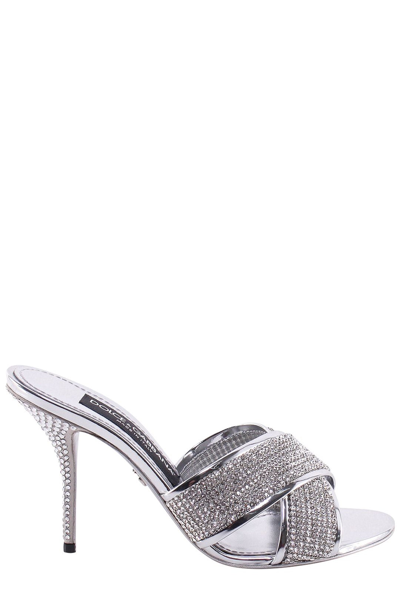 Dolce & Gabbana Embellished Open Toe Sandals In Silver