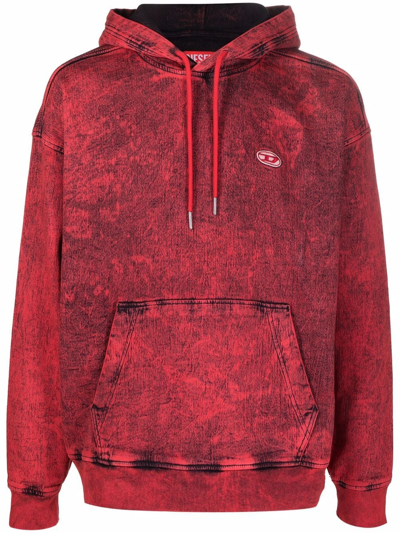 Diesel Logo-patch Overdyed Hoodie In Red