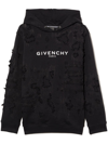 GIVENCHY LOGO-PRINT DISTRESSED-EFFECT HOODIE