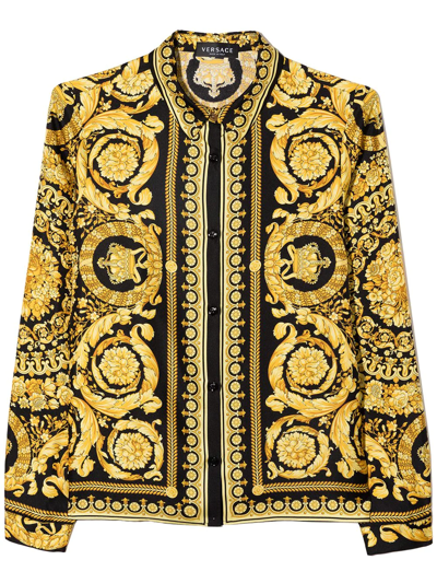 Versace Teen Barocco-print Silk Shirt In Black