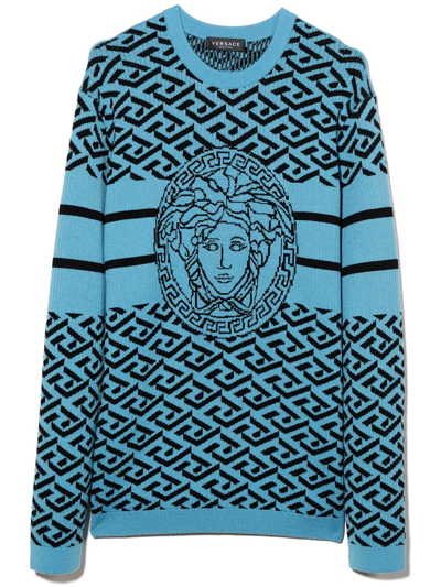 Versace Kids' Medusa Head Intarsia Jumper In Blue