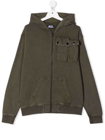 Diesel Teen Zipped Jacket In Green