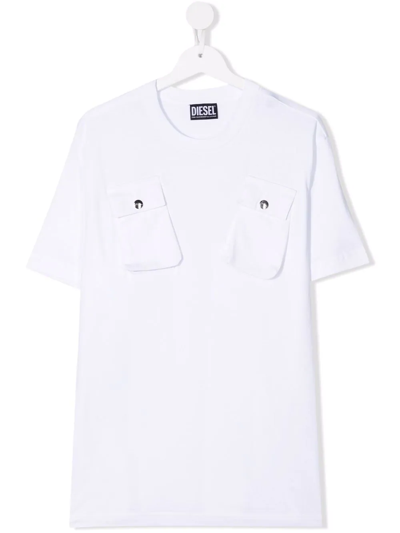 Diesel Teen Press-stud Patch Pocket T-shirt In White