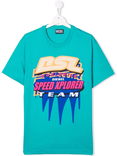 Diesel Teen Logo Crew-neck T-shirt In Blue