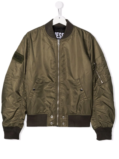 Diesel Kids' Logo-patch Detail Bomber Jacket In Notte D'oliva