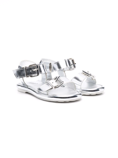 Mm6 Maison Margiela Teen Metallic-effect Open-toe Sandals In Silver