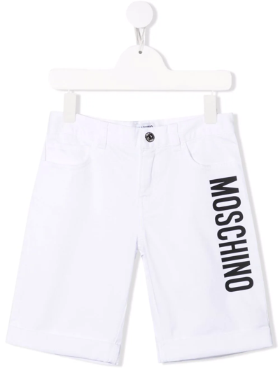 Moschino Kids' Logo-print Denim Shorts In White