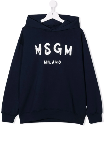 Msgm Kids' Logo-print Hoodie In Blue