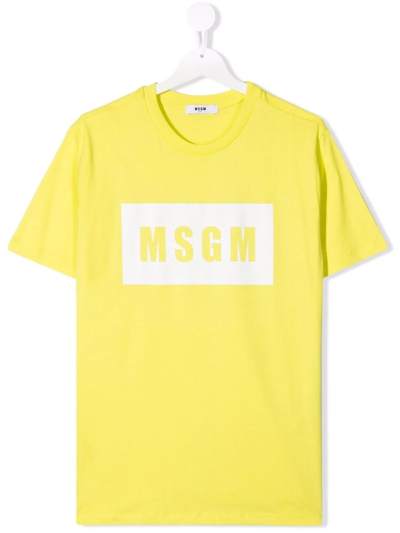 Msgm Teen Logo-print Cotton T-shirt In Yellow