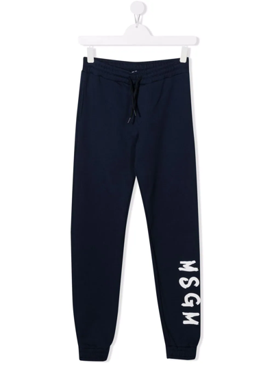 Msgm Teen Logo-print Tapered Track Trousers In Blue
