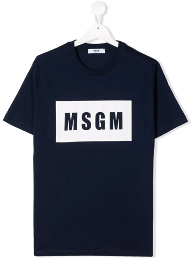 Msgm Teen Logo-print Cotton T-shirt In Blue