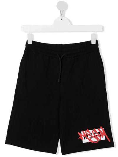 Msgm Teen Graffiti-print Shorts In Black