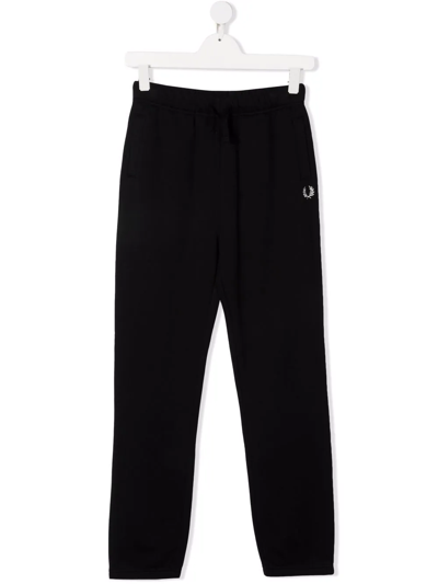 Fred Perry Teen Embroidered-logo Track Trousers In Black