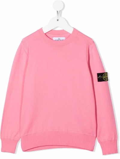 Stone Island Junior Teen Logo-patch Crew Neck Sweatshirt In Pink