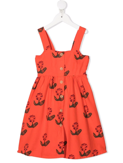 Bobo Choses Kids Wallflower Print Organic Cotton Dress In Orange