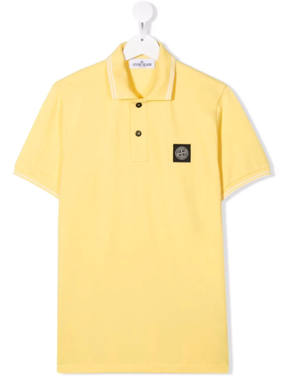 Stone Island Junior Teen Logo Patch Polo Shirt In Yellow