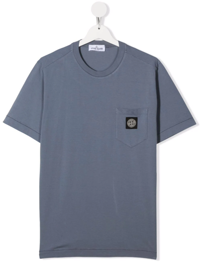 Stone Island Junior Teen Logo-patch Pocket T-shirt In Blue
