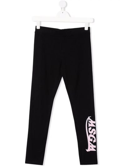 Msgm Teen Logo-print Leggings In Black