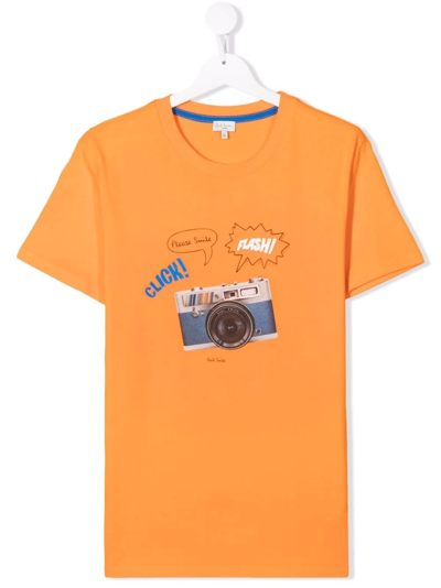 Paul Smith Junior Orange Teen Boy T-shirt With Print In Pesca