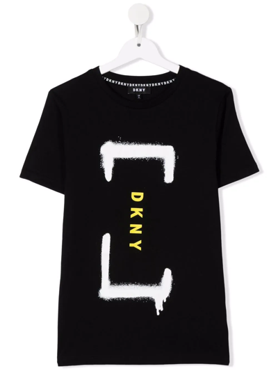 Dkny Kids' Spray-paint Logo Print T-shirt In Black