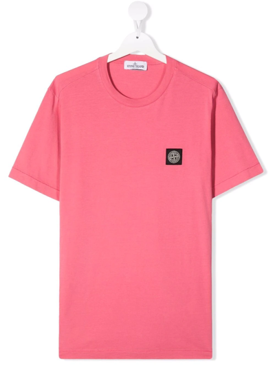 Stone Island Junior Teen Logo-patch Short-sleeved T-shirt In Pink