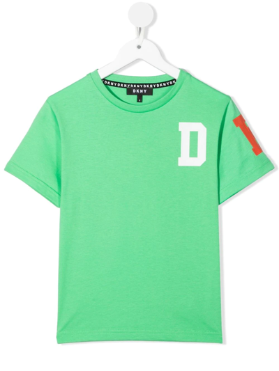 Dkny Kids' Logo-print Organic Cotton T-shirt In Verde