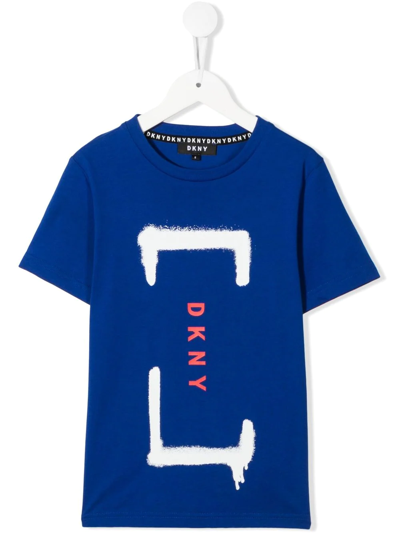 Dkny Kids' Logo-print Cotton T-shirt In Blue