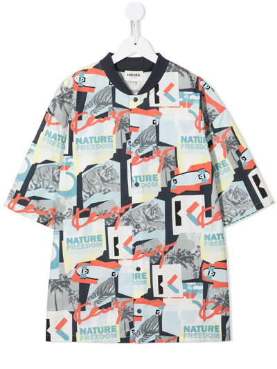 Kenzo Kids' Patterned Short-sleeved Shirt In Multicolour