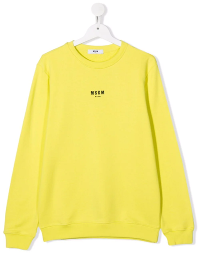 Msgm Kids' Logo-print Sweatshirt In Yellow