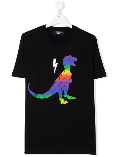 Neil Barrett Teen Dinosaur-print Short-sleeve T-shirt In Black