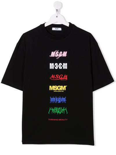 Msgm Kids' Logo Print T-shirt In Black