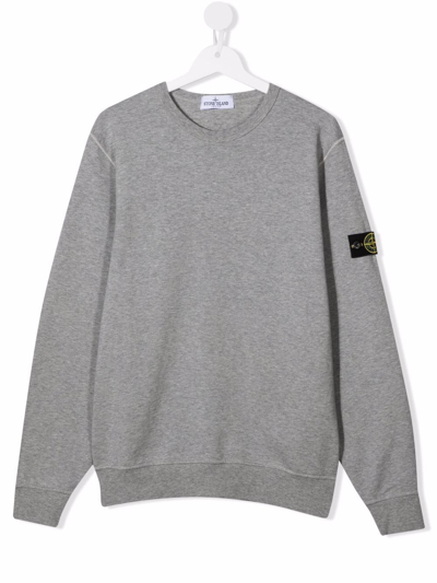 Stone Island Junior Teen Logo-patch Cotton Sweatshirt In Grey