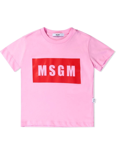 Msgm Kids' Logo Print T-shirt In Pink