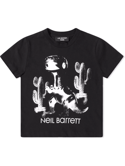 Neil Barrett Teen Dinosaur-print Cotton T-shirt In Black